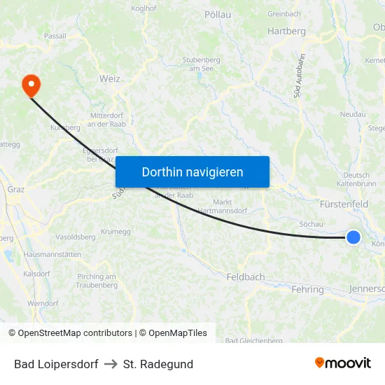 Bad Loipersdorf to St. Radegund map