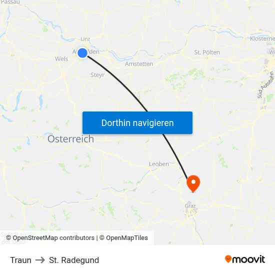 Traun to St. Radegund map