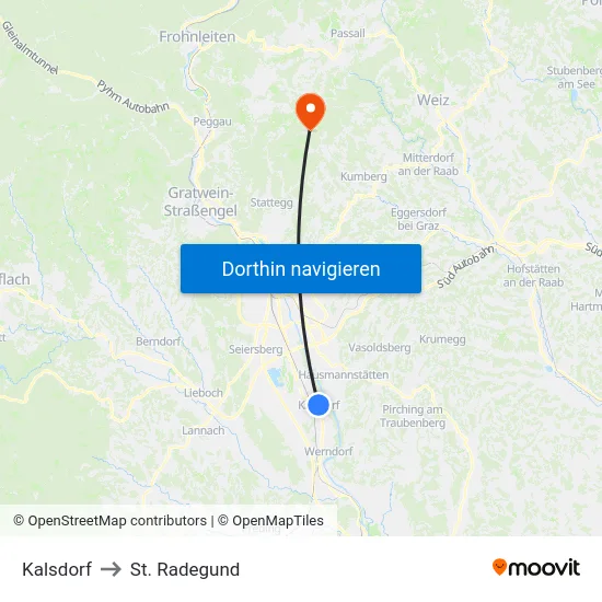 Kalsdorf to St. Radegund map