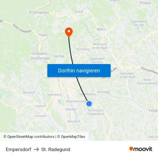 Empersdorf to St. Radegund map
