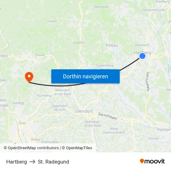 Hartberg to St. Radegund map