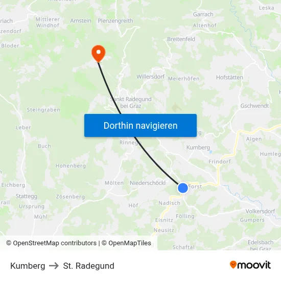Kumberg to St. Radegund map