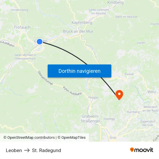 Leoben to St. Radegund map