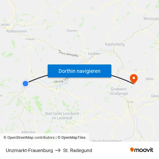 Unzmarkt-Frauenburg to St. Radegund map