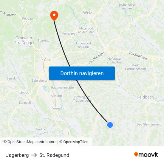 Jagerberg to St. Radegund map