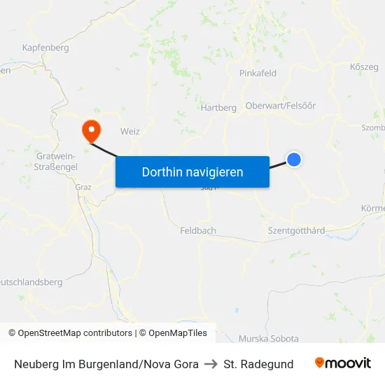 Neuberg Im Burgenland/Nova Gora to St. Radegund map