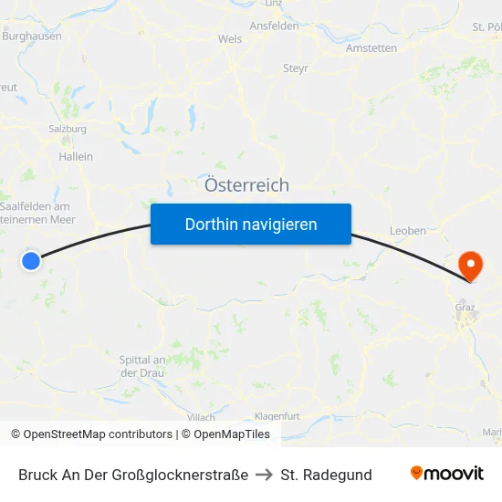 Bruck An Der Großglocknerstraße to St. Radegund map