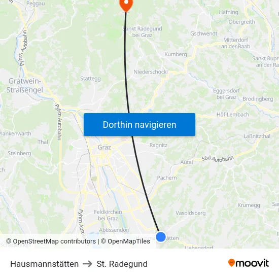 Hausmannstätten to St. Radegund map