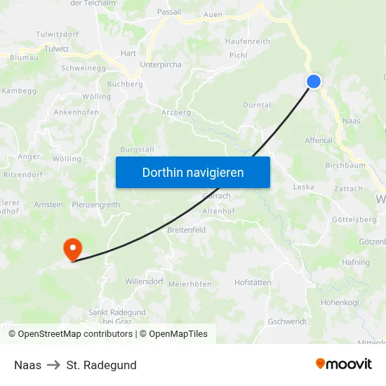 Naas to St. Radegund map