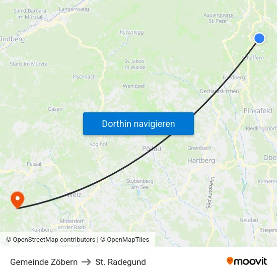 Gemeinde Zöbern to St. Radegund map