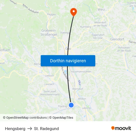 Hengsberg to St. Radegund map