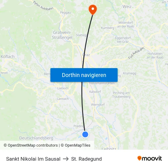 Sankt Nikolai Im Sausal to St. Radegund map