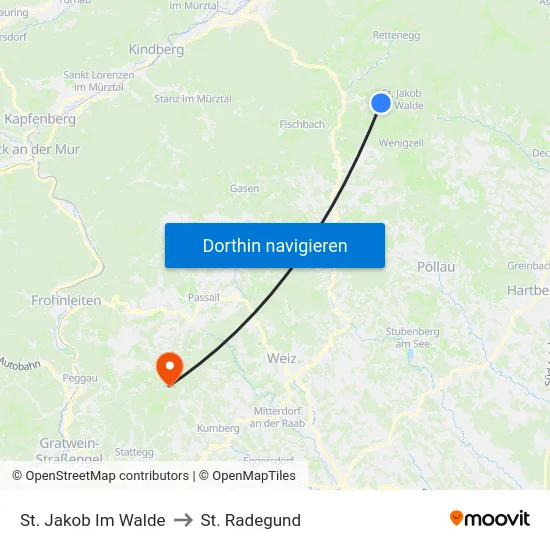 St. Jakob Im Walde to St. Radegund map