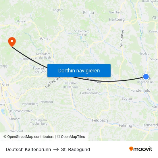 Deutsch Kaltenbrunn to St. Radegund map