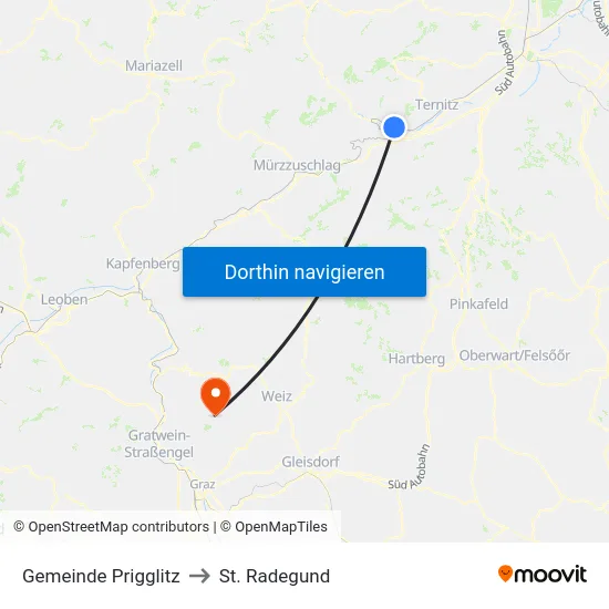 Gemeinde Prigglitz to St. Radegund map