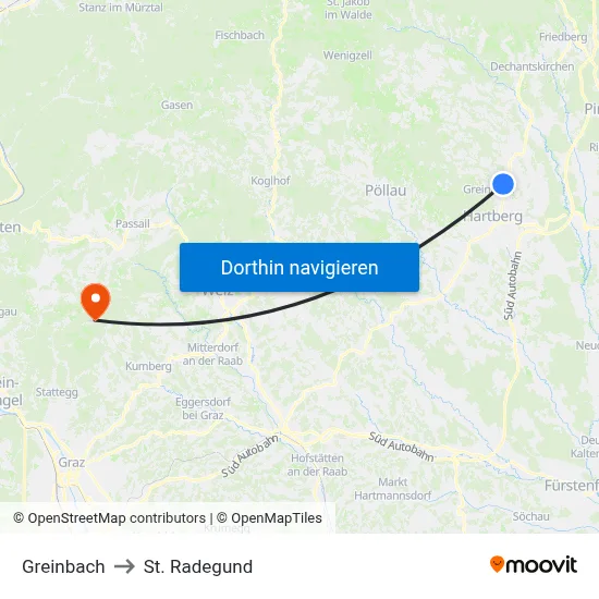 Greinbach to St. Radegund map