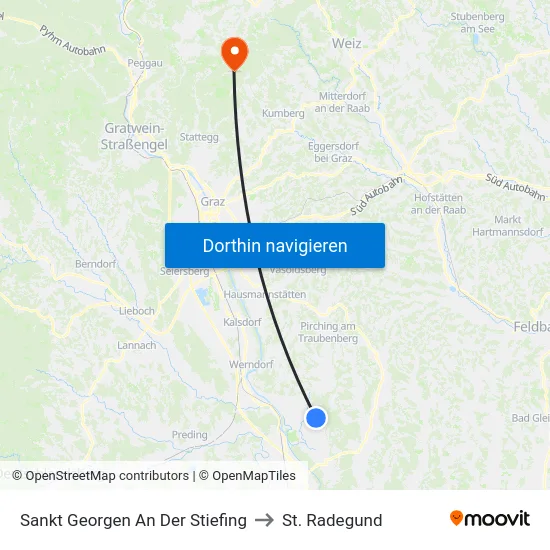 Sankt Georgen An Der Stiefing to St. Radegund map