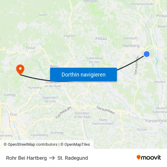 Rohr Bei Hartberg to St. Radegund map