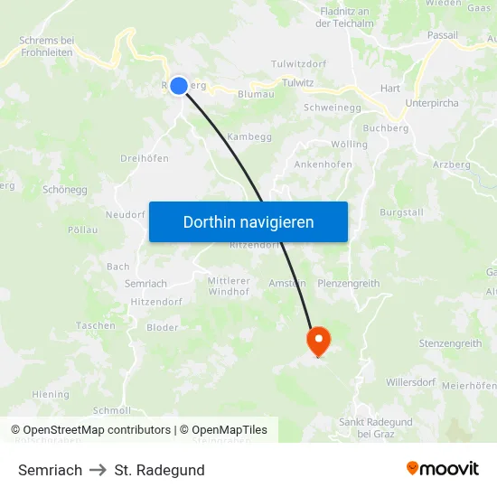 Semriach to St. Radegund map