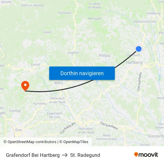 Grafendorf Bei Hartberg to St. Radegund map