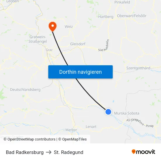 Bad Radkersburg to St. Radegund map