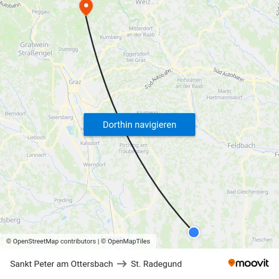 Sankt Peter am Ottersbach to St. Radegund map