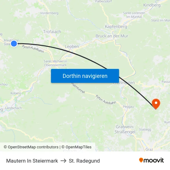 Mautern In Steiermark to St. Radegund map