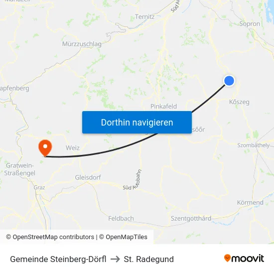 Gemeinde Steinberg-Dörfl to St. Radegund map