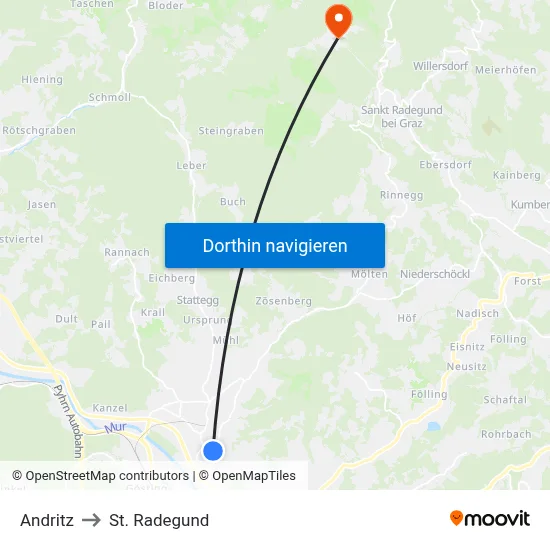 Andritz to St. Radegund map
