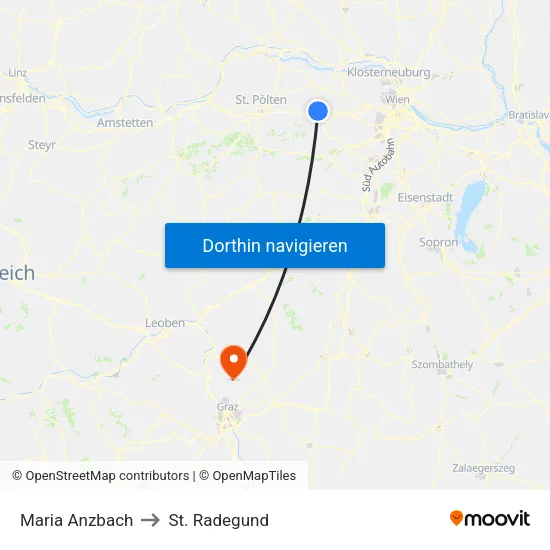 Maria Anzbach to St. Radegund map