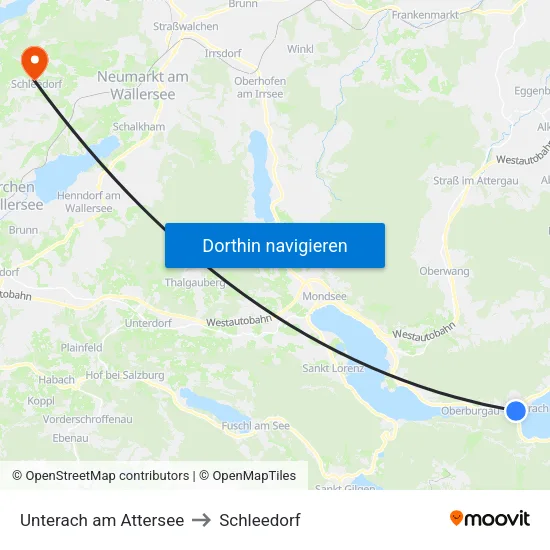 Unterach am Attersee to Schleedorf map
