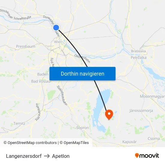 Langenzersdorf to Apetlon map