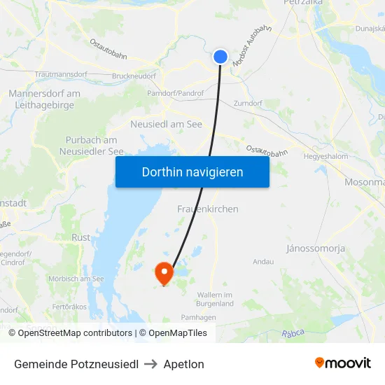 Gemeinde Potzneusiedl to Apetlon map