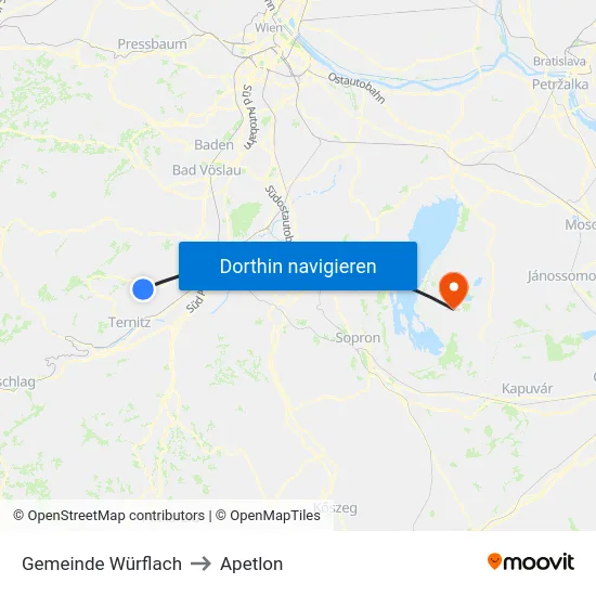 Gemeinde Würflach to Apetlon map