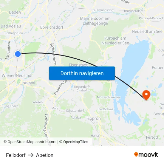 Felixdorf to Apetlon map
