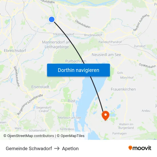 Gemeinde Schwadorf to Apetlon map