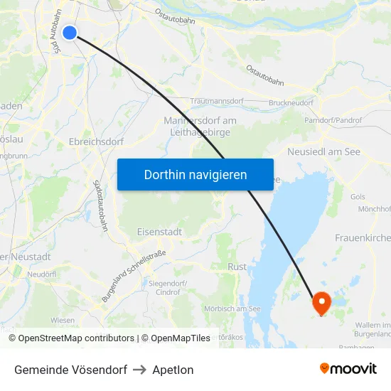 Gemeinde Vösendorf to Apetlon map