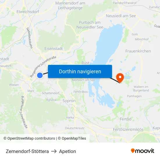 Zemendorf-Stöttera to Apetlon map