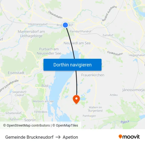 Gemeinde Bruckneudorf to Apetlon map