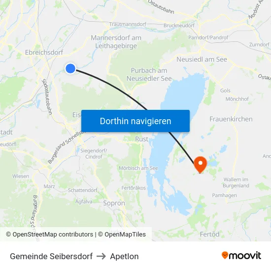 Gemeinde Seibersdorf to Apetlon map