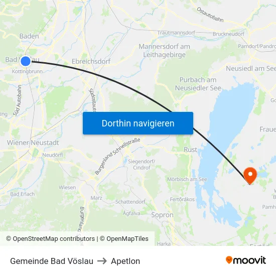 Gemeinde Bad Vöslau to Apetlon map