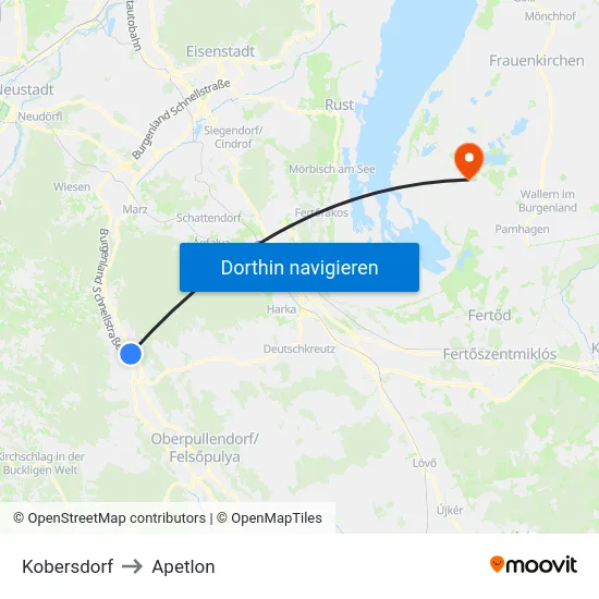 Kobersdorf to Apetlon map