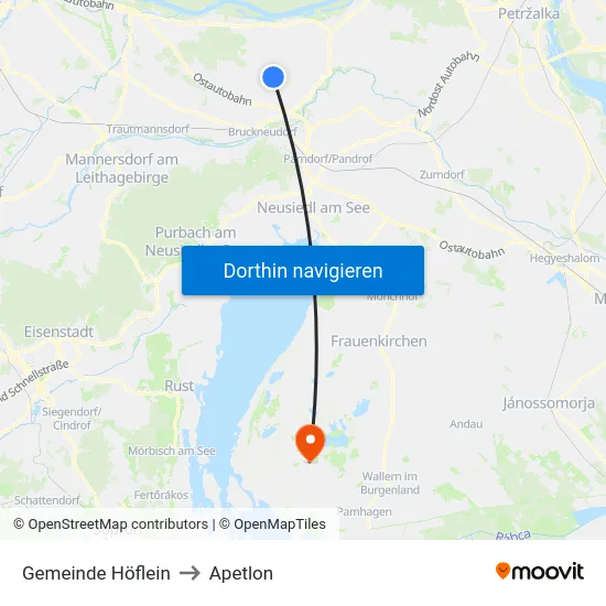 Gemeinde Höflein to Apetlon map