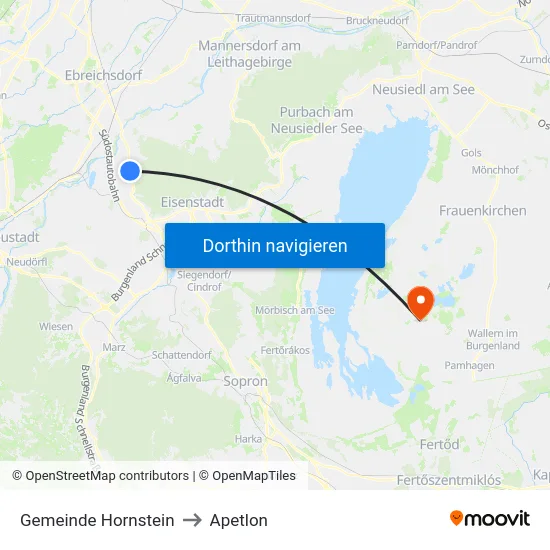 Gemeinde Hornstein to Apetlon map
