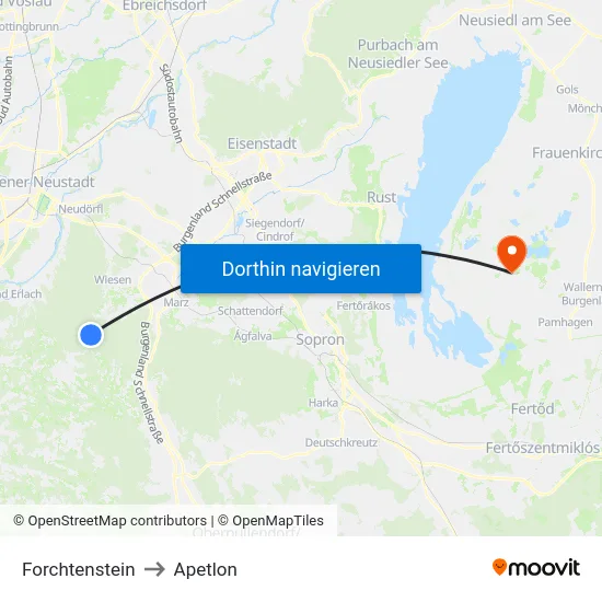 Forchtenstein to Apetlon map