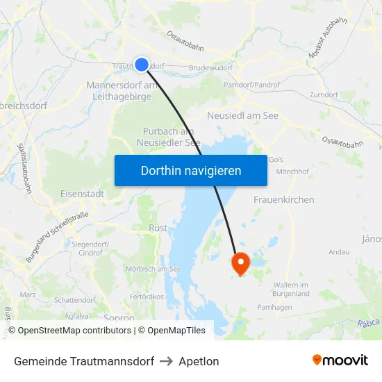 Gemeinde Trautmannsdorf to Apetlon map