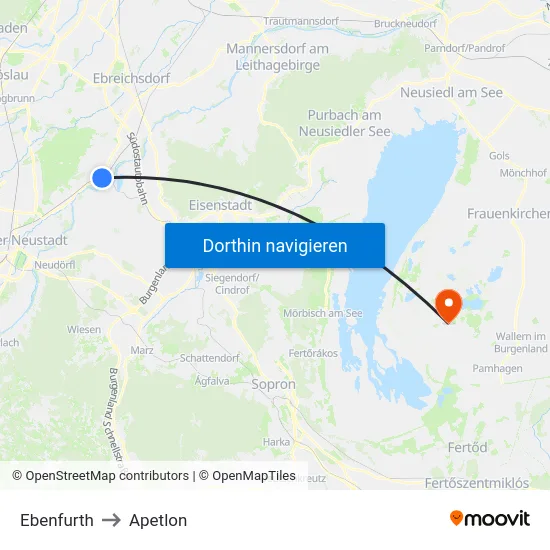 Ebenfurth to Apetlon map