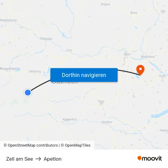 Zell am See to Apetlon map