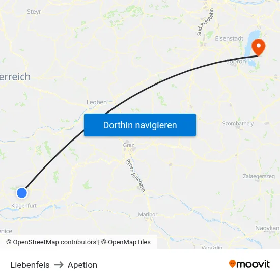 Liebenfels to Apetlon map