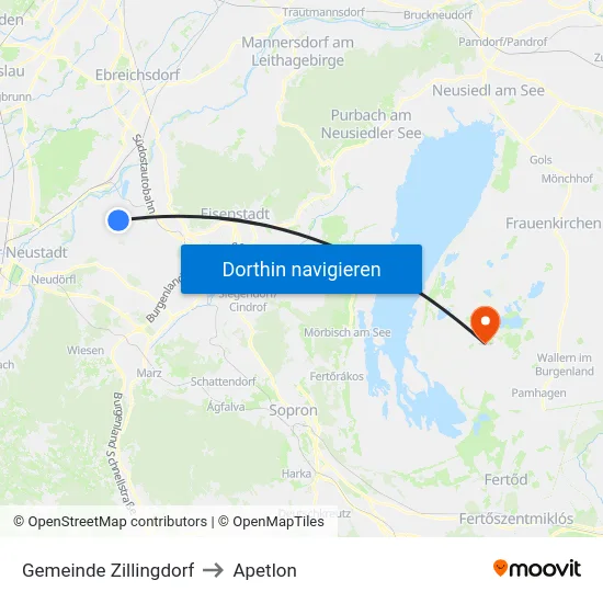 Gemeinde Zillingdorf to Apetlon map